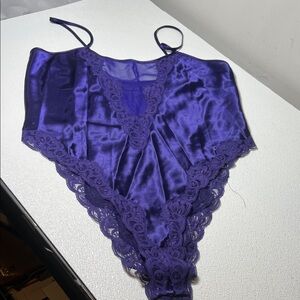 Delicates Purple Satin Lace Trim Chemise Bodysuit
